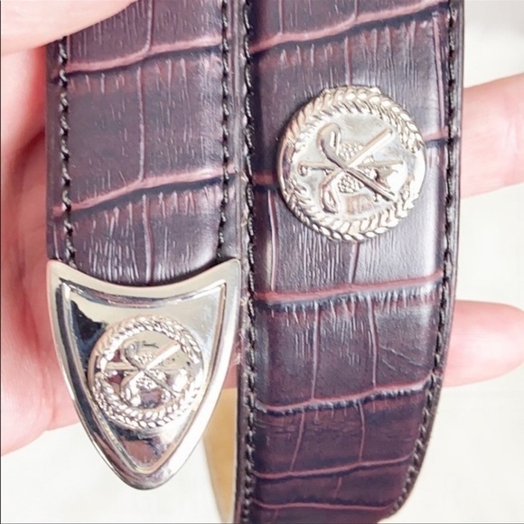 LIKE NEW Vintage belt leather alligator print leather golf buckle silver RETRO main image 8